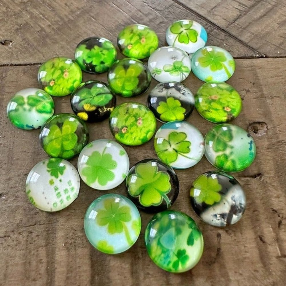 12mm 4 Leaf Clover Half Dome Cabochons - St Patrick's Day - Assorted